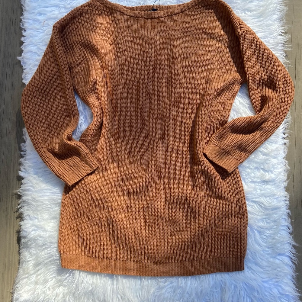 Missguided Plus Brown Off the Shoulder Sweater Dress - Picture 3 of 4